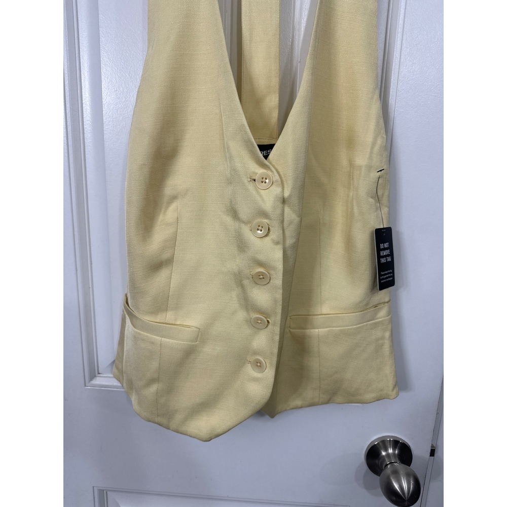 Express Women Yellow Linen Blend T-Back Halter Tailored Vest Waistcoat XL NEW - Picture 3 of 8